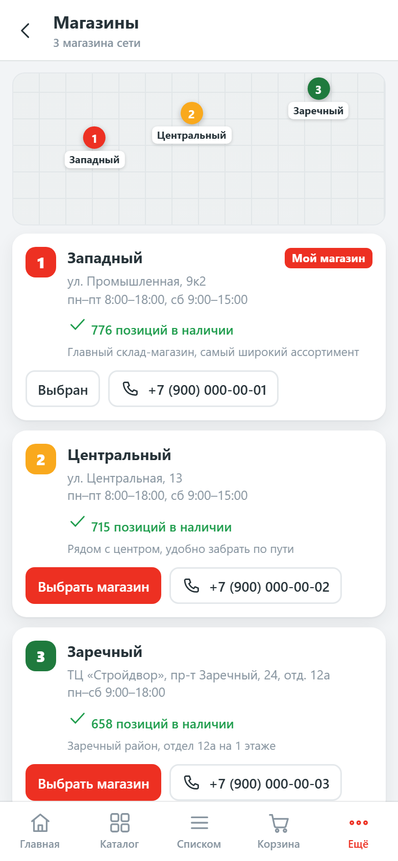 Магазины сети и наличие